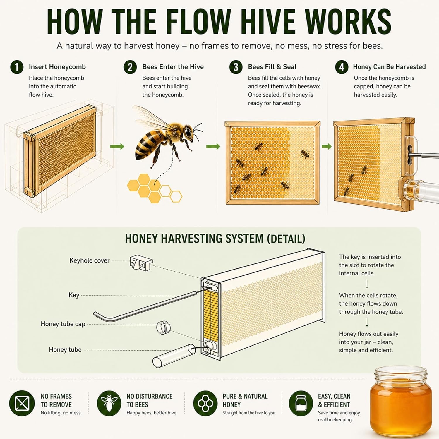Auto Beehive Starter Kit Wooden Bee Hive Box with 7pcs Honey Tap Frames Beginner