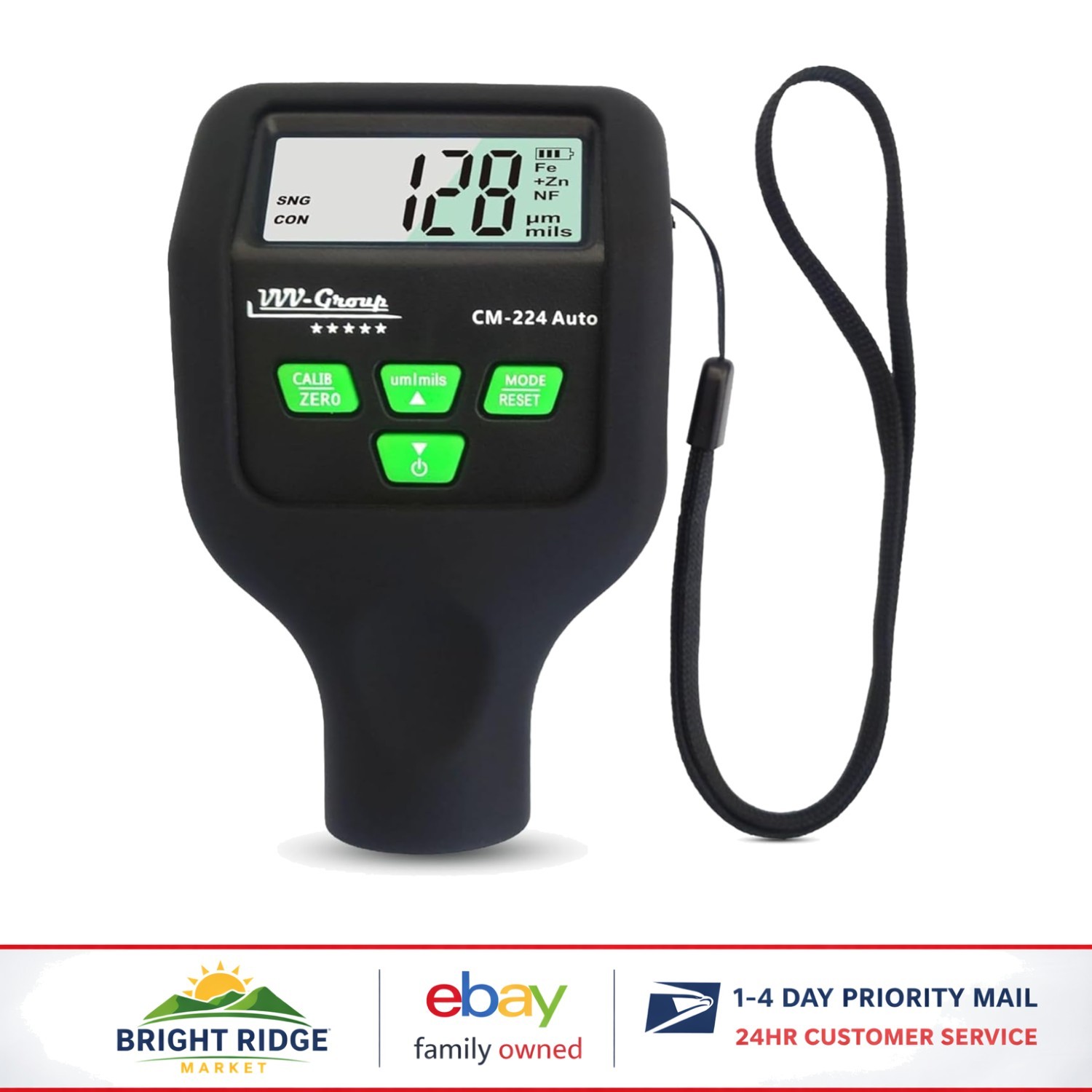 Digital Paint Thickness Gauge for Automotive Inspection with Backlit LCD Display