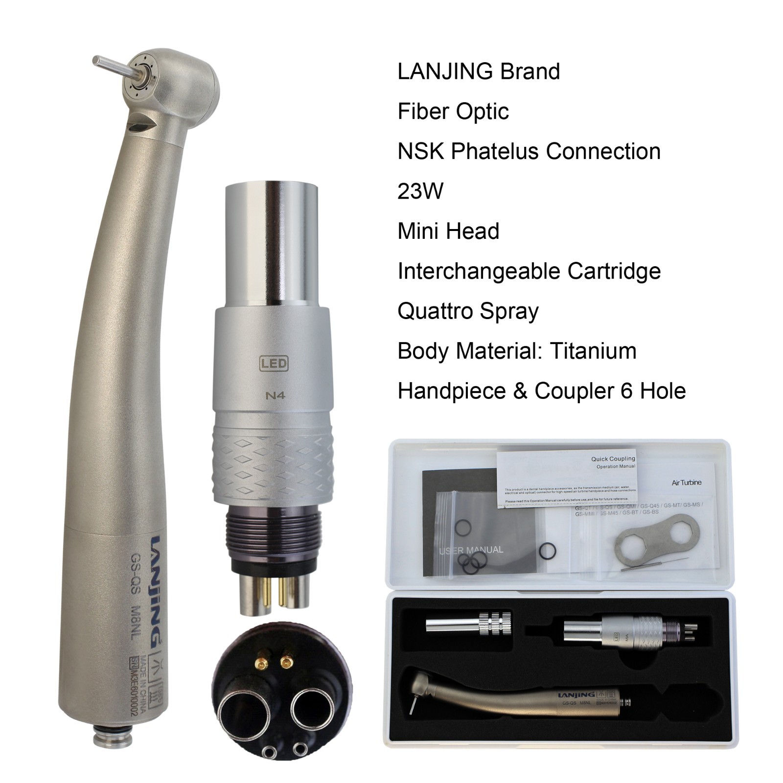 BEING Dental Turbine High Speed Fiber Optic Handpiece NSK Coupler 4 Hole 6 Pin