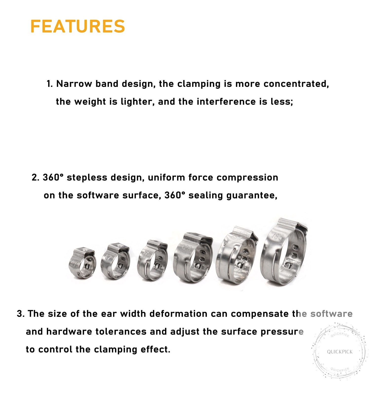 Single Ear Hose Clamps, Oetiker Clamps, 92Pcs(6.0mm-22.6mm) Crimp Pipe Clamps
