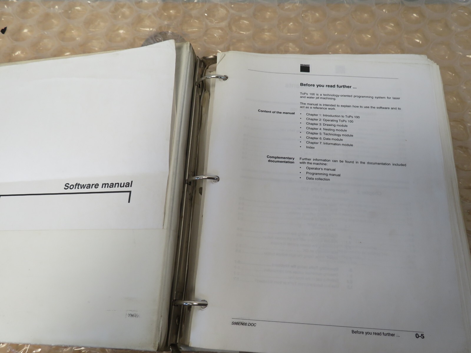 Trumpf Software Manual ToPs 100 Version 5.0 (40105)