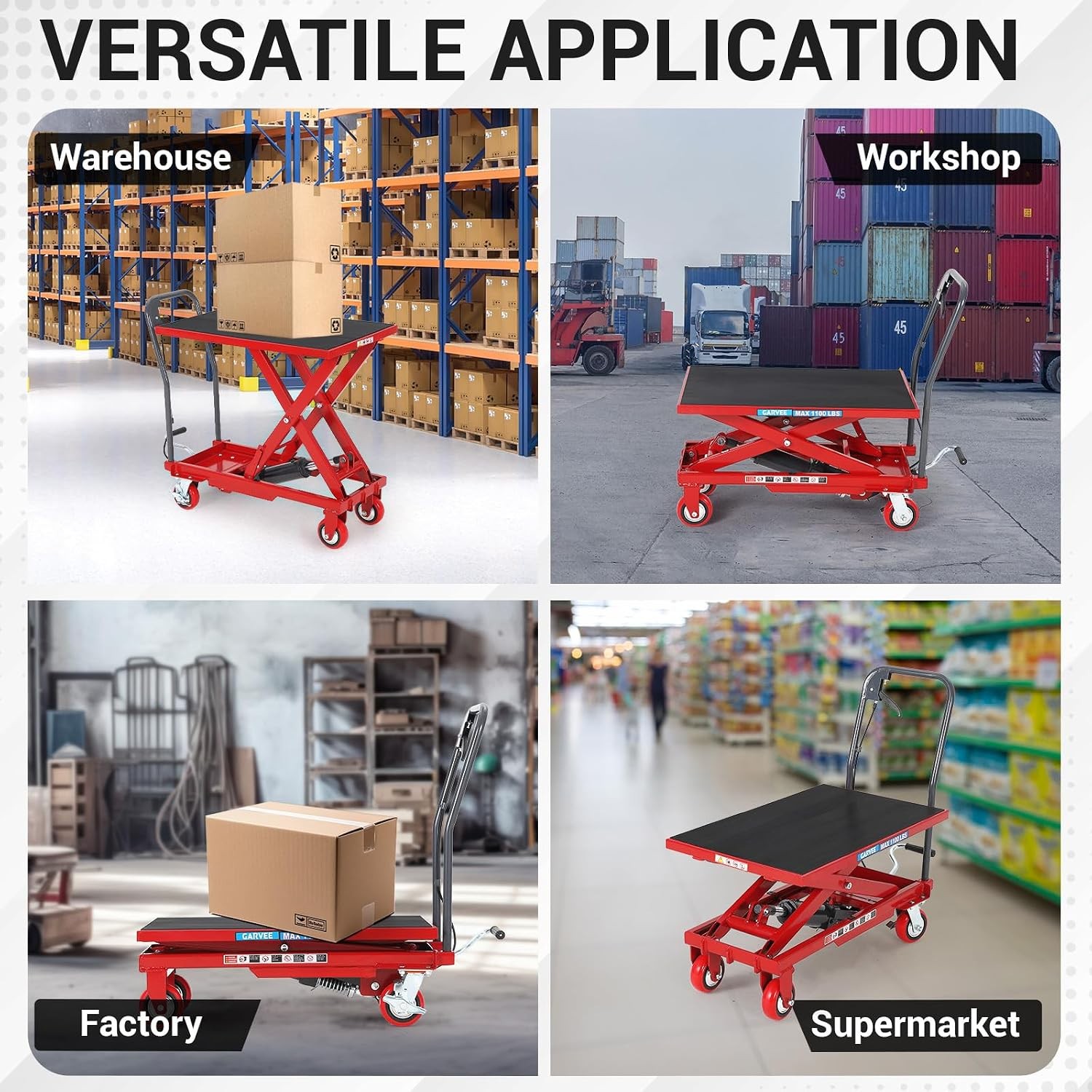500Lbs Hydraulic Lift Table Cart 28.5in Height 4 Swivel Wheels Non-Slip Pad Use