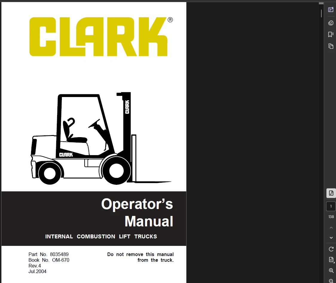 CLARK CMP75SD FORKLIFT OPERATORS SERVICE REPAIR SHOP MANUAL PDF ON USB