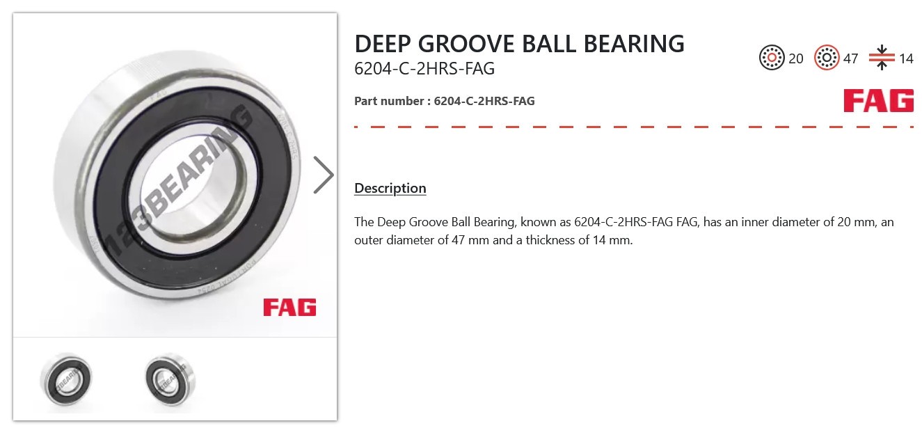 1 NEW FAG 6204-C-2HRS RADIAL DEEP GROOVE BALL BEARING NIB ***MAKE OFFER***