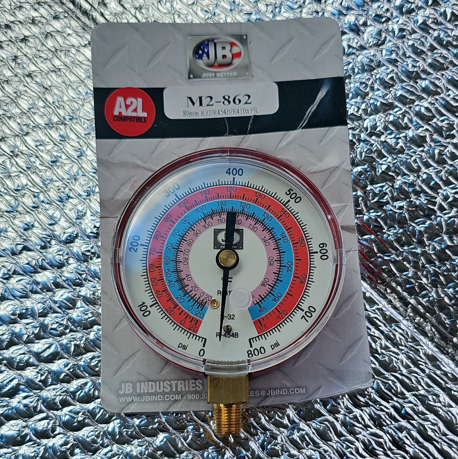 JB Industries M2-862 Pressure Gauge 3-1/8″ 800 PSI A2L Illuminated