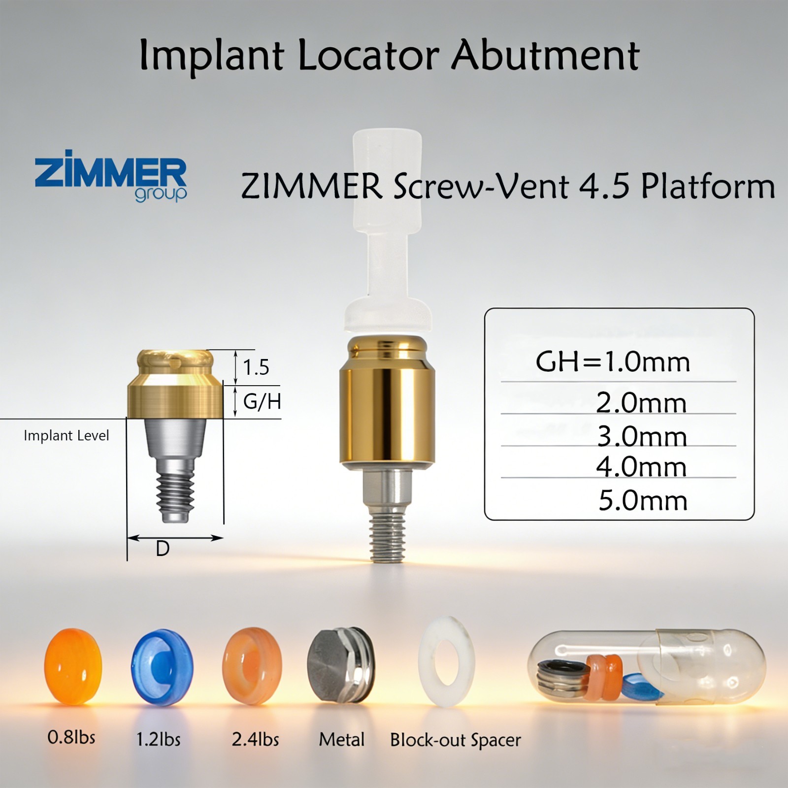 Zest Implant Locator Abutment for Zimmer Screw-Vent 3.5/4.5 Platform 1-5.0mm GH