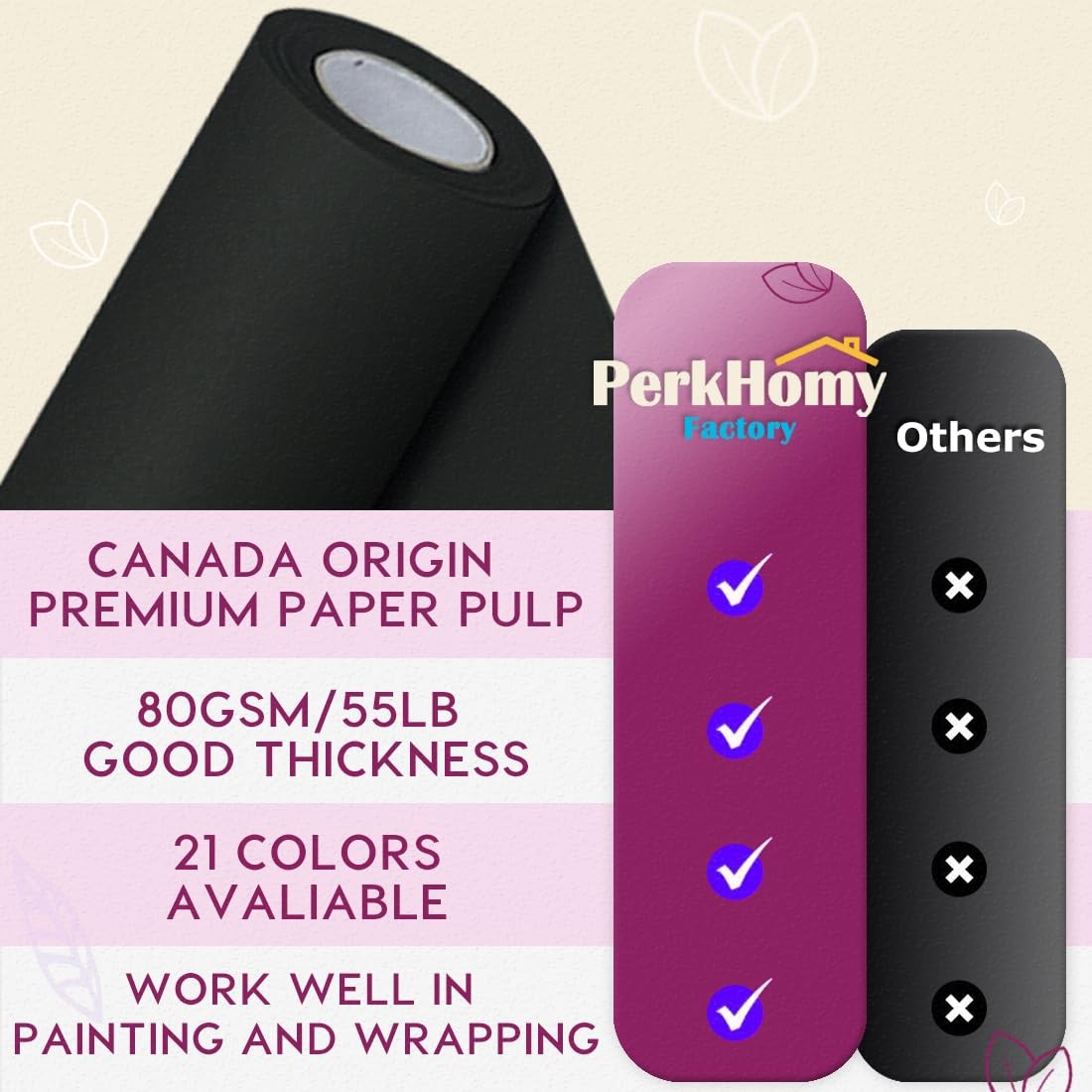 PerkHomy Black Kraft Paper Roll 17.5 x 960 (80′) for Gift Wrapping Bouquet Flowe