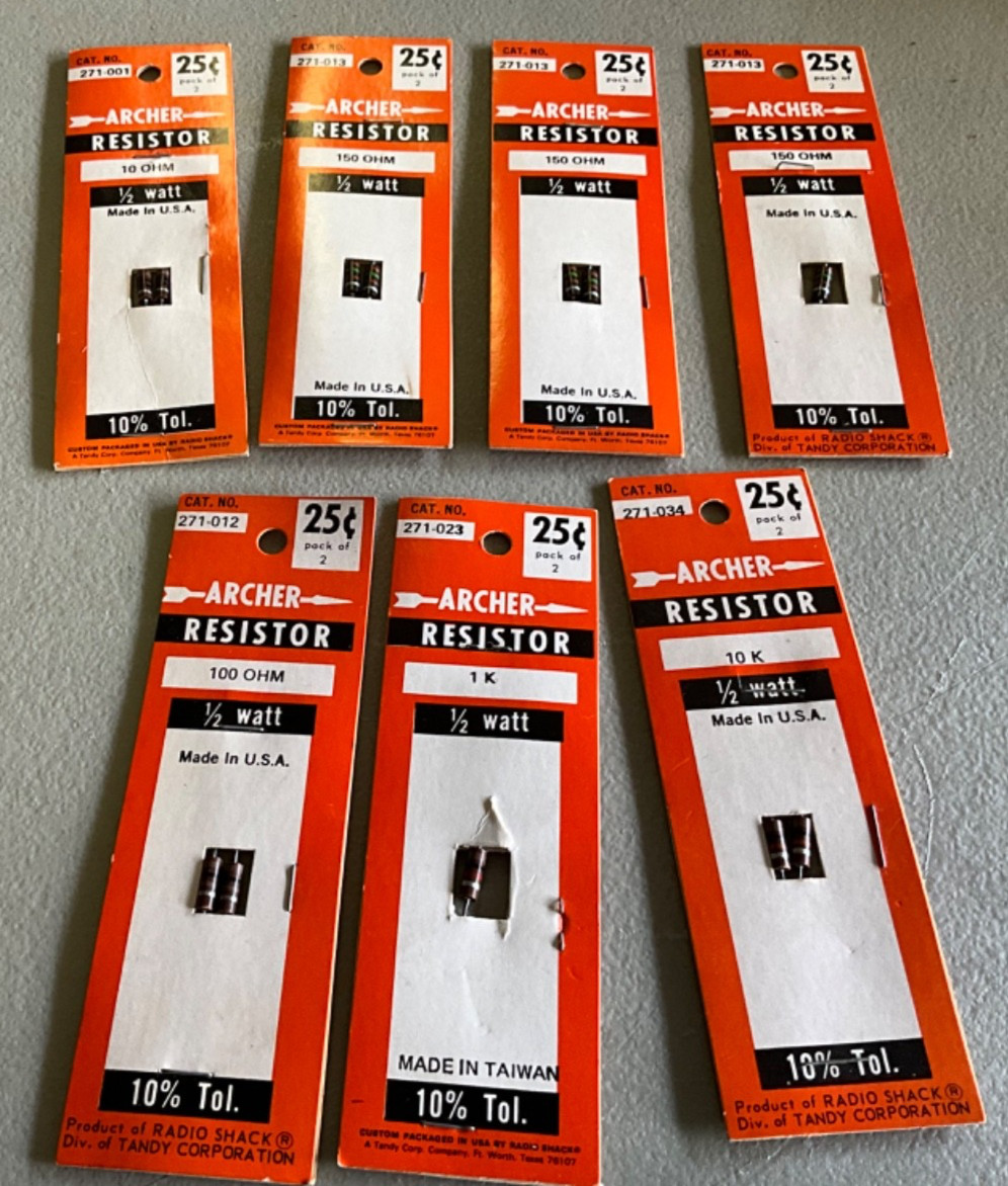 Lot of 7 Packs Vintage Various Archer Radio Shack Resistors 271-034/023/012/013