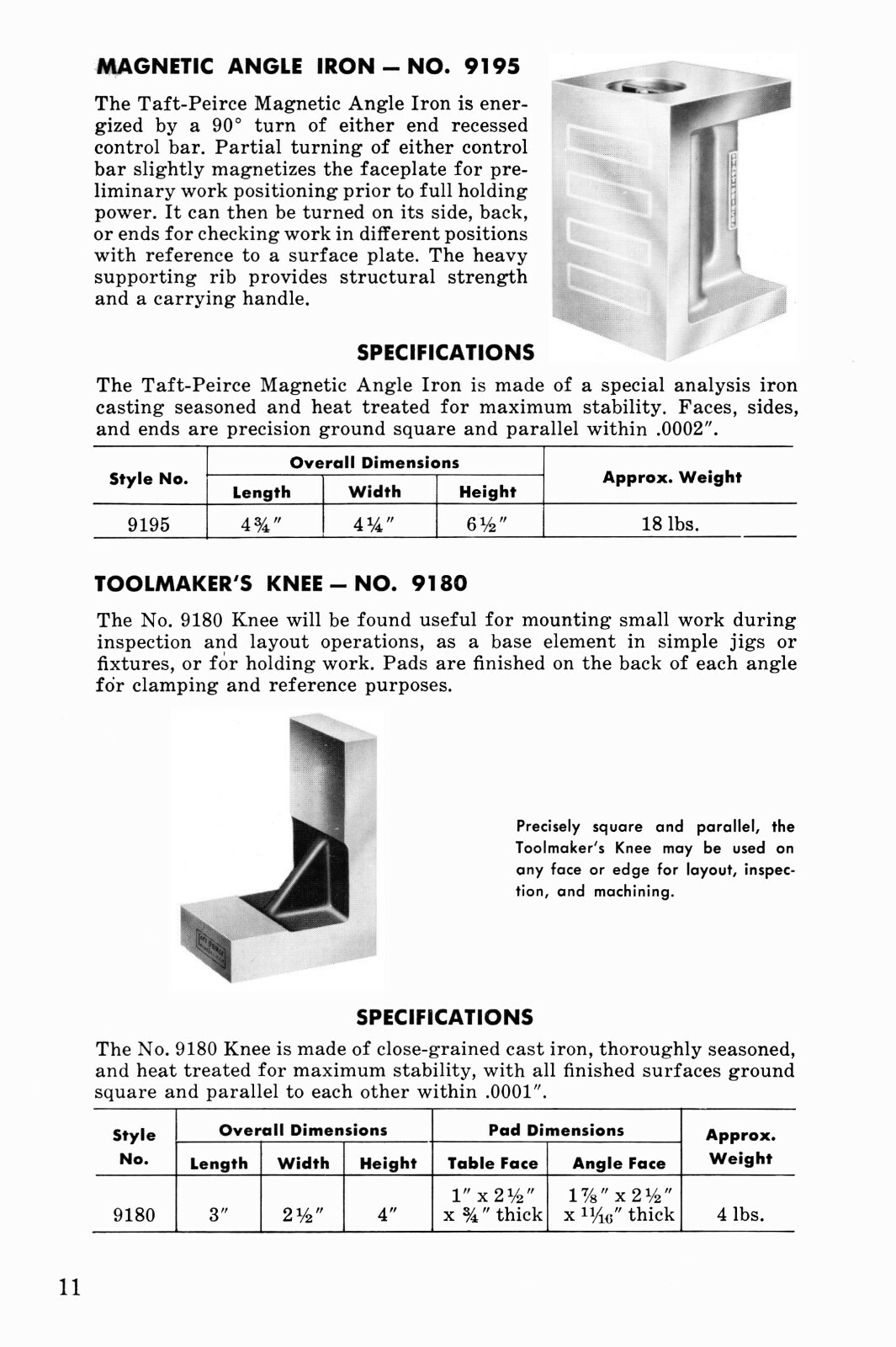Taft-Peirce Sine Bar Tables & Sine Checking Equipment Manual #1305