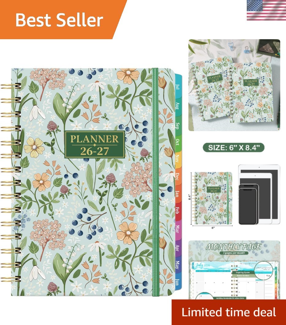 2026-2027 Academic Organizer with Twin-Wire Binding, 6.3” x 8.4”, Green Cover