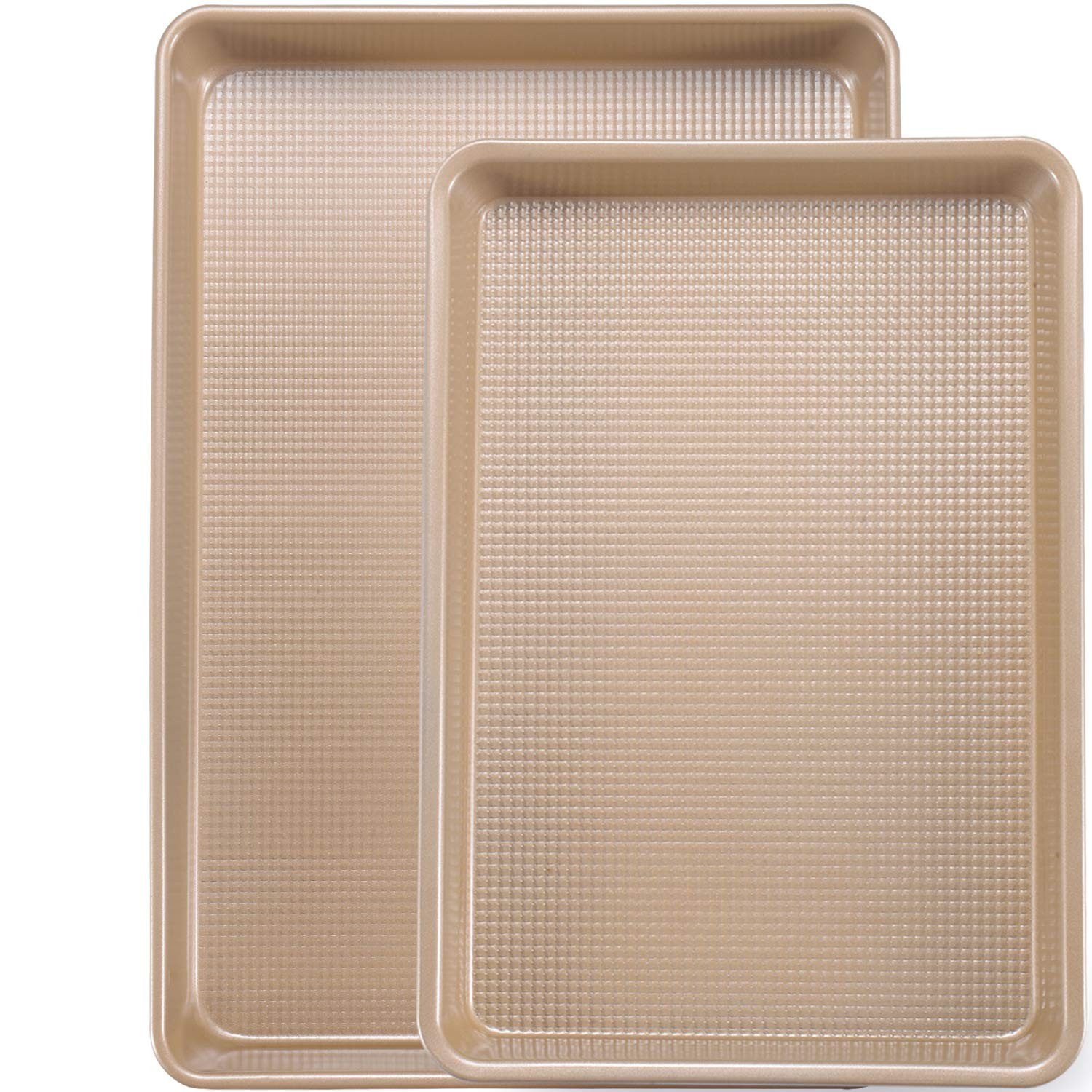 JOHO BAKING Cookie Sheets Sheet Pan 2 Pack (9×13 in & 15×10 in) Gold, Gold