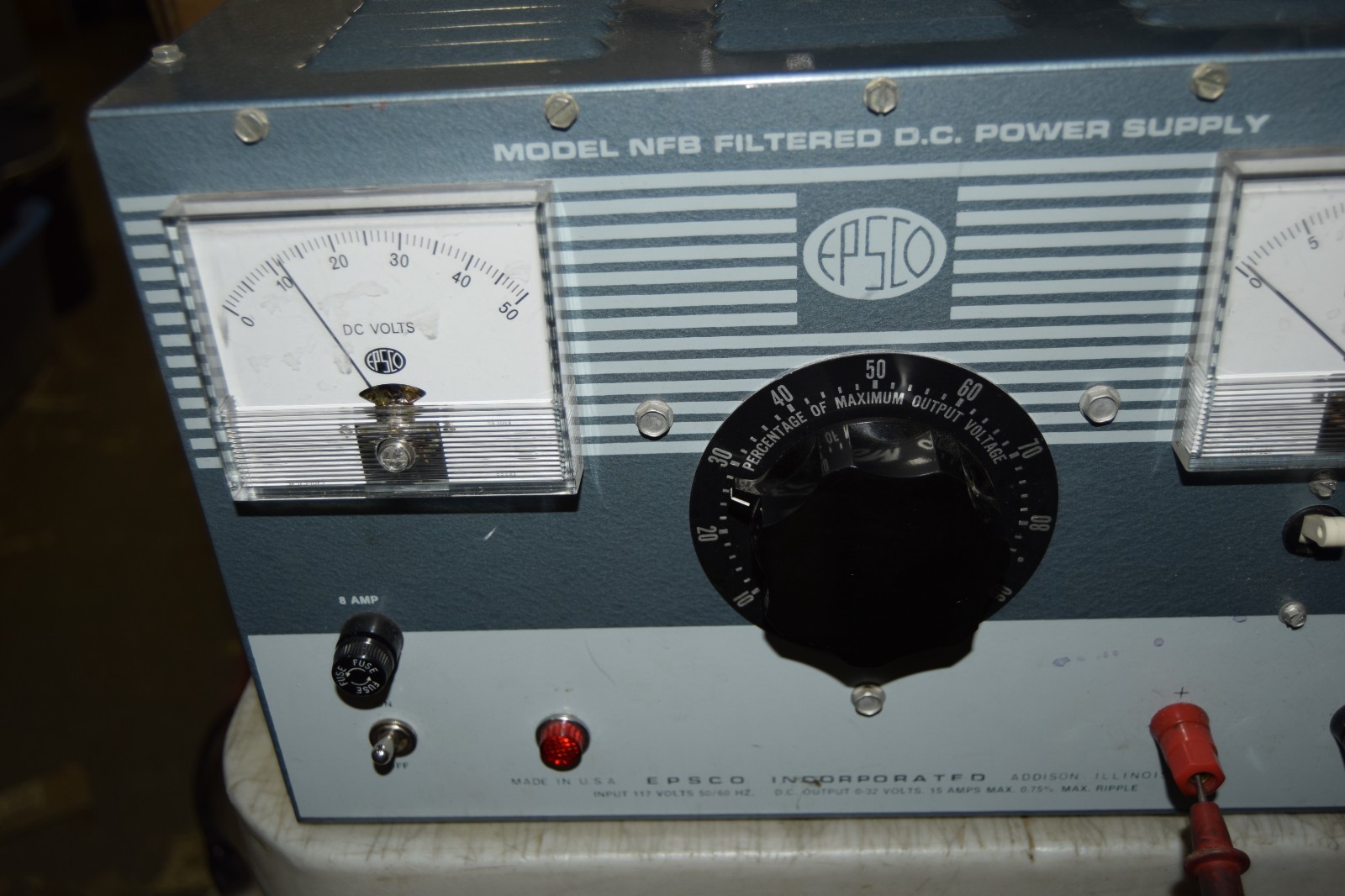 Epsco NFB 0-32 Volts DC 15A (44 VDC Max) Filtered DC Power Supply 115V Input