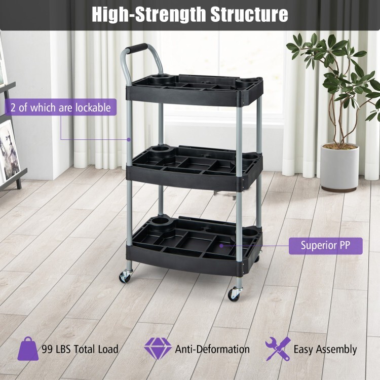 3 Layer Detailing Garage Tool Organizer Utility Cart w/ Multiple Divider 4 Wheel