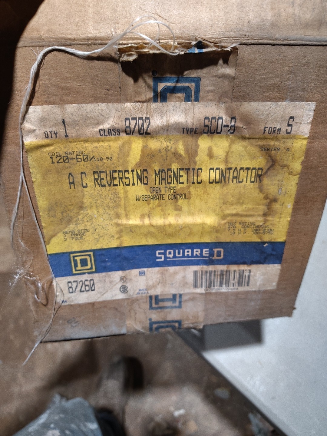 Square D 8702SCO8S 8702SC08S Series A Form S 10HP Size 1 Magnetic Starter + 1…