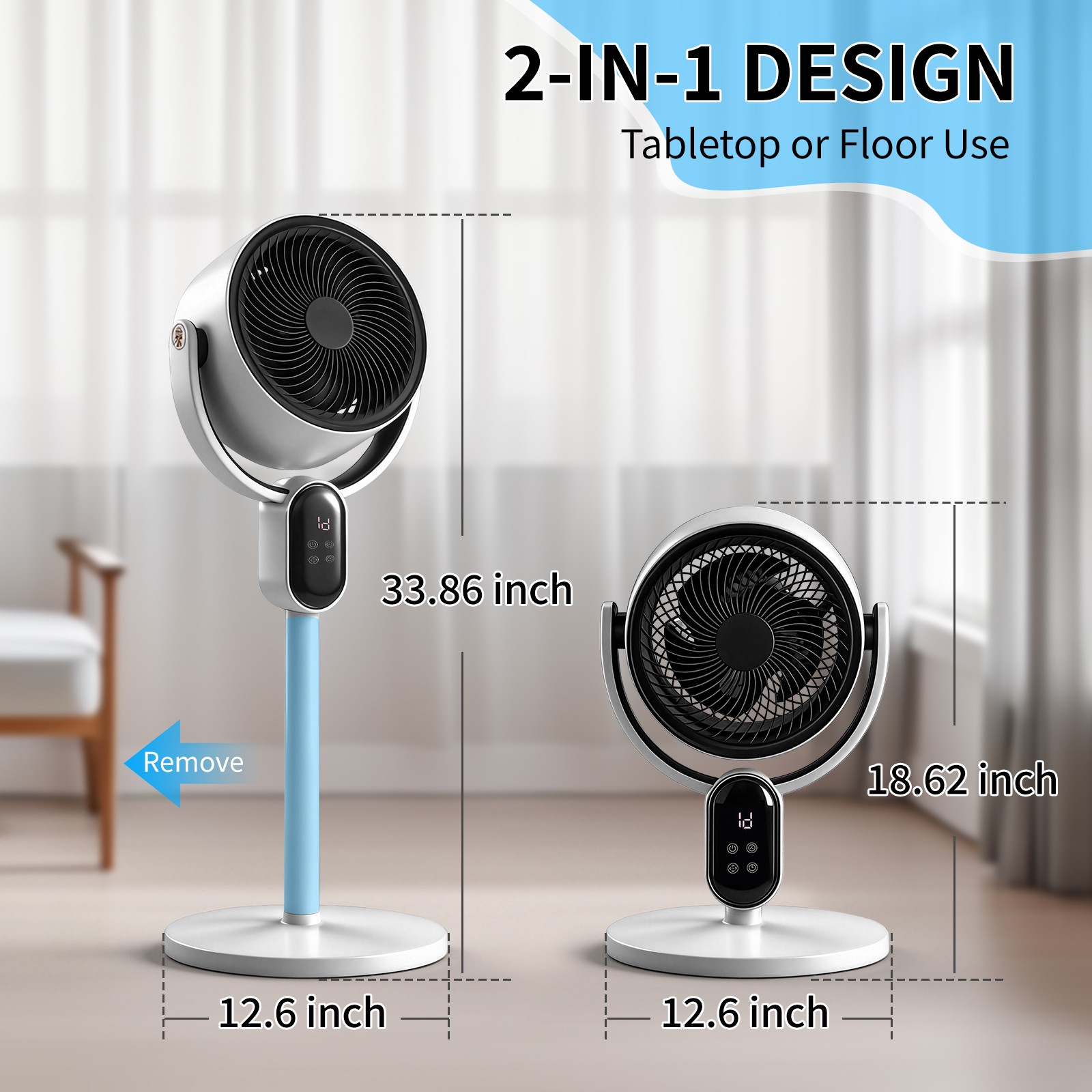 120° Oscillating Standing Fan, 33 inch 2-in-1 Air Circulator W/Remote, 3 Speeds