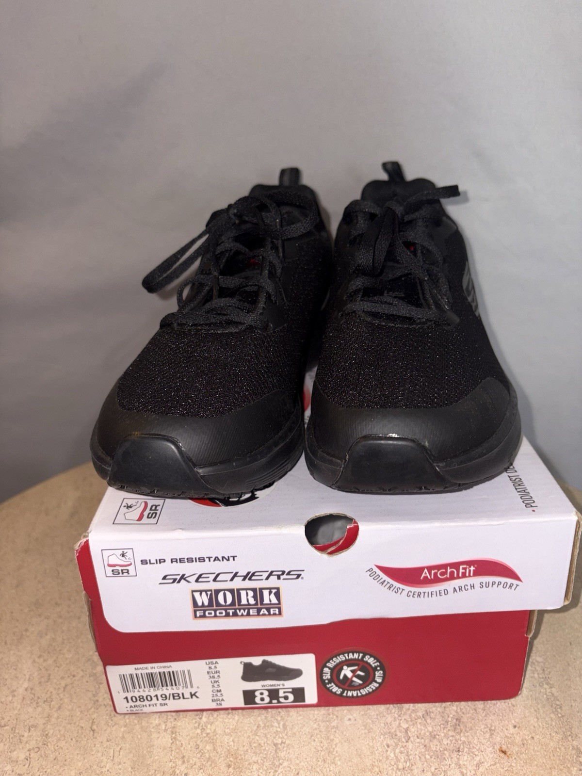 Skechers Work Arch Fit SR Slip Resistant Black Lace-Up Shoes Women’s 8.5 M