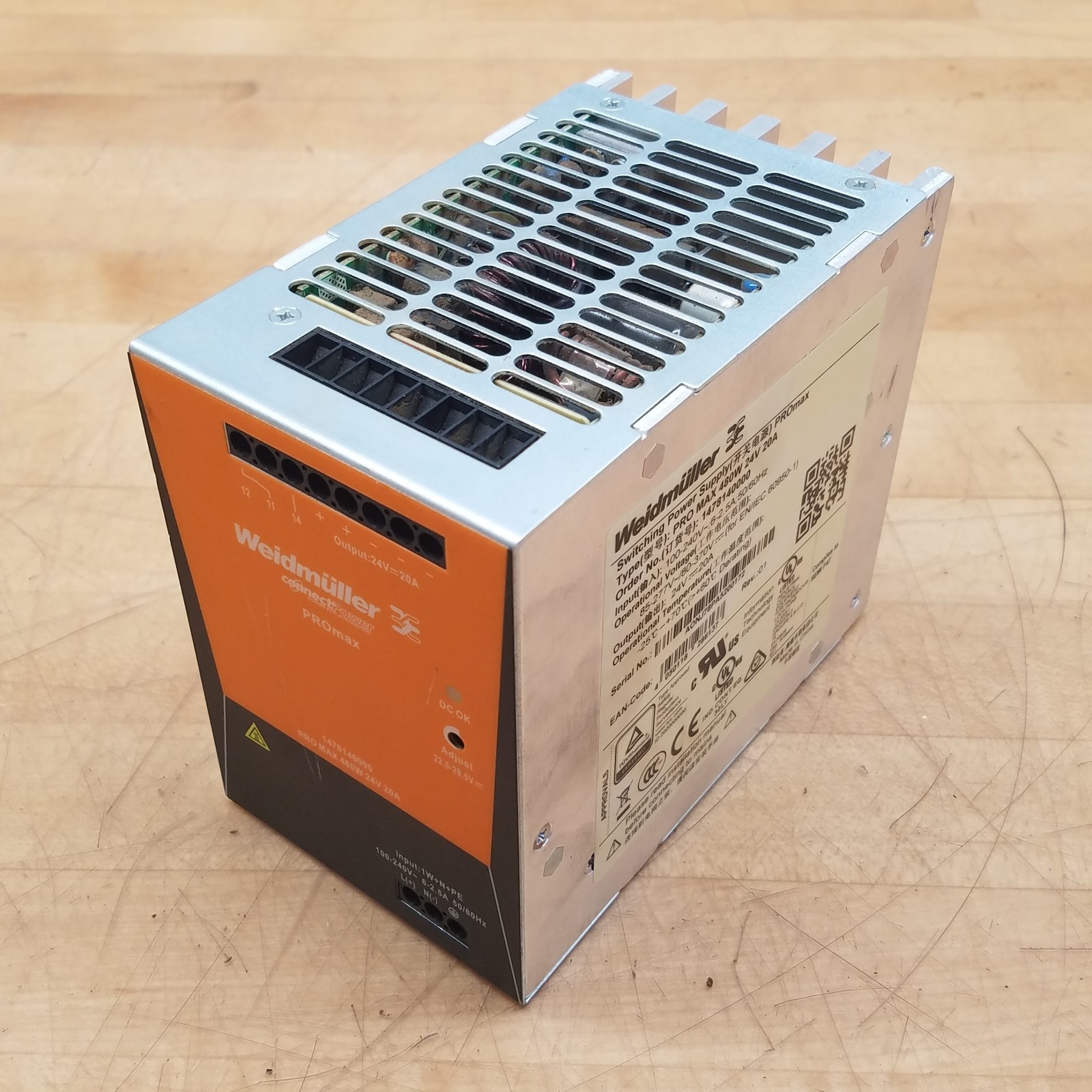 Weidmuller PRO MAX 480W 24V 20A DIN Rail Power Supply, Output 24VDC, 20A – USED