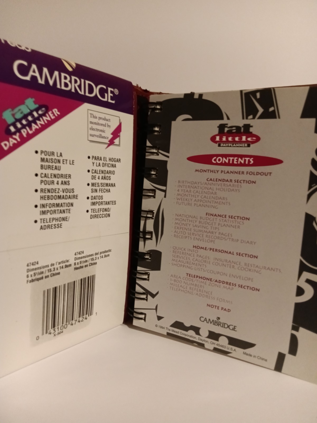 Vtg Mead Cambridge Fat Little Day Planner Snap 1994 Faux Black Leather Full