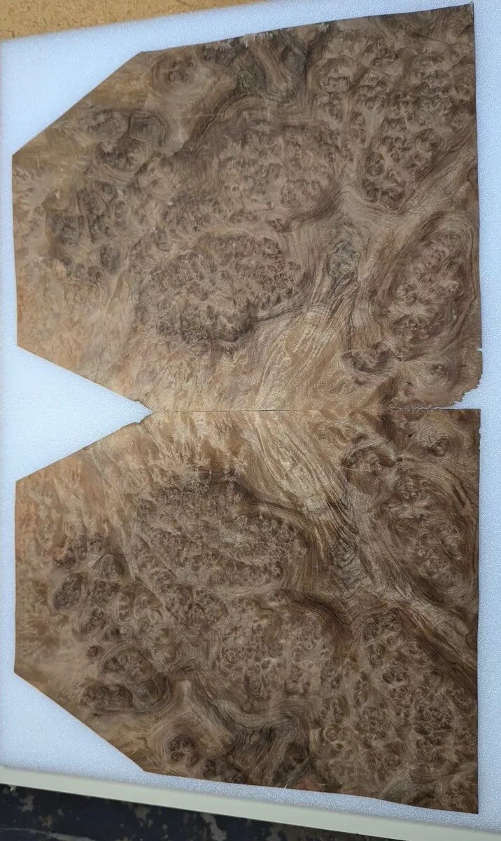 Walnut Burl Wood Veneer, 14.25” W x 18.25 “ L , Raw No Backing, 1/42” Thick