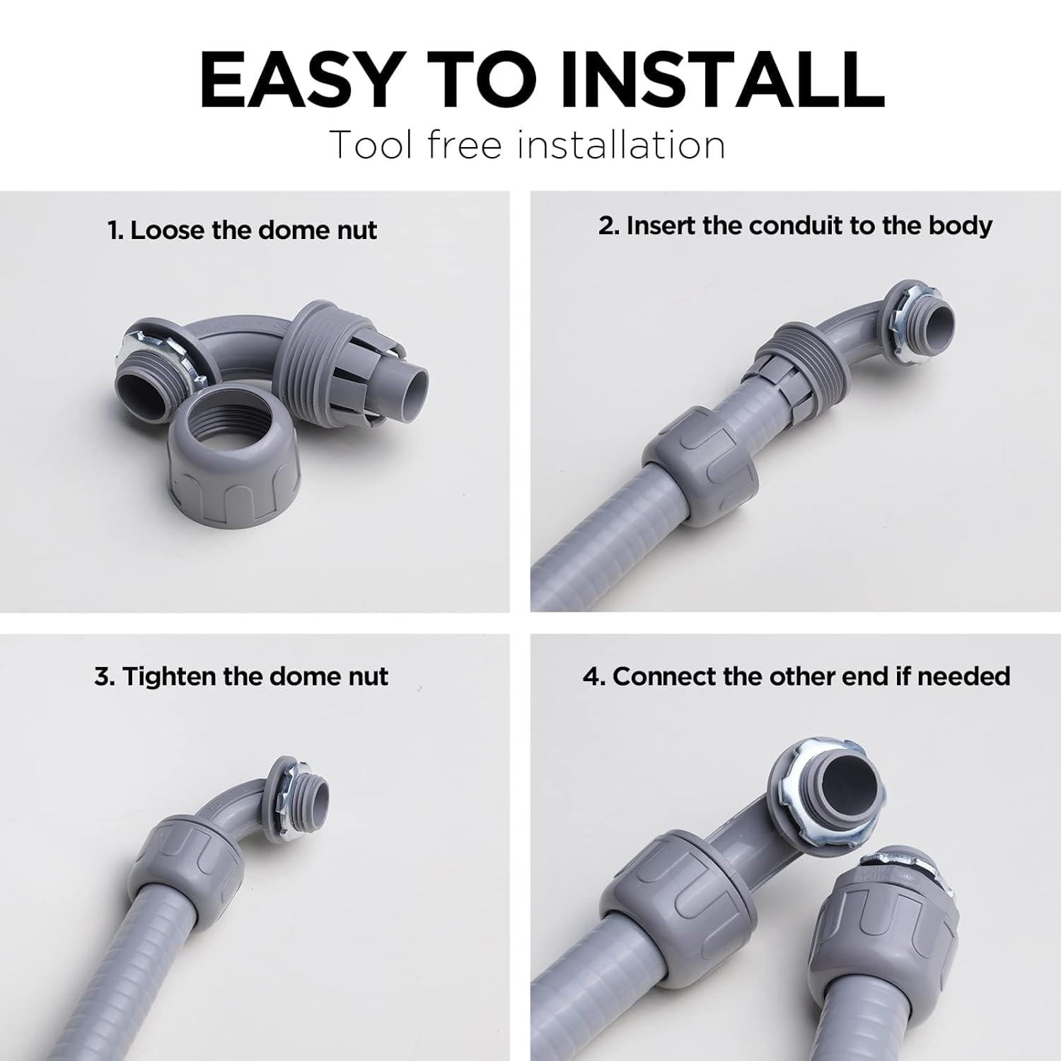 60 Pack 1/2″ Liquid Tight Connector 90 Degree PVC Flexible Conduit Fittings UL