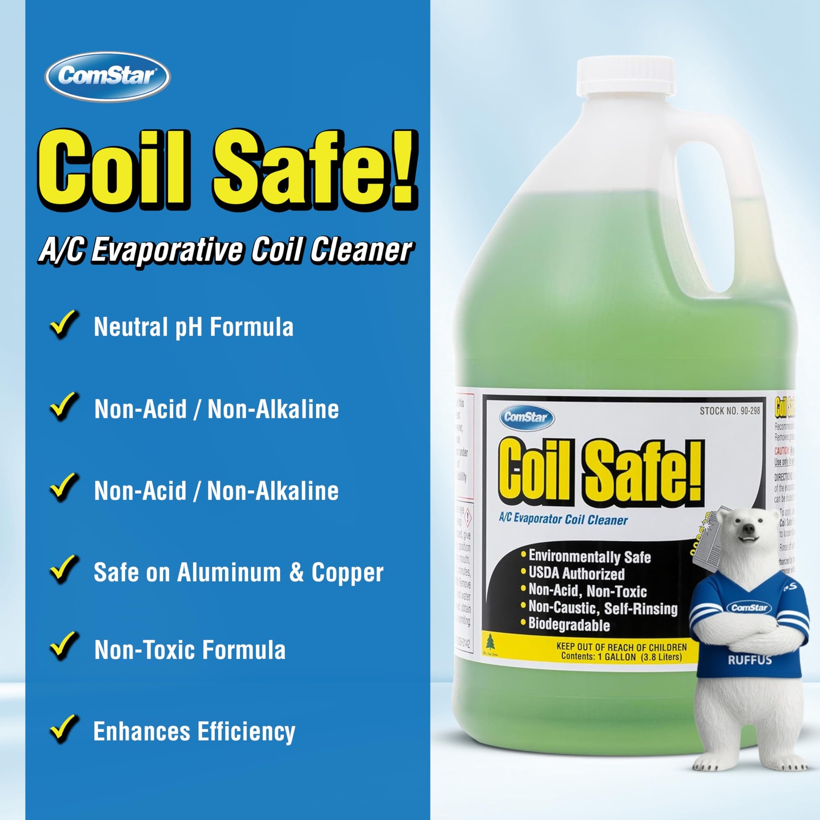 ComStar Coil Safe, External Neutral pH, Non-Toxic, Self-Rinsing Evaporator Coil