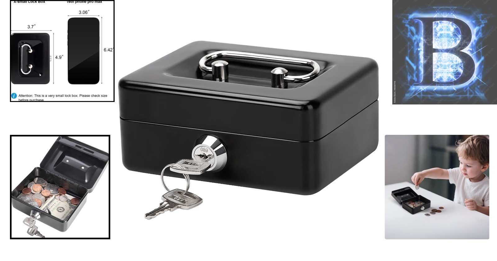 Chic Black Cash Box with Key Lock – Essential for Teens & Adults – 4.92” x 3.94”