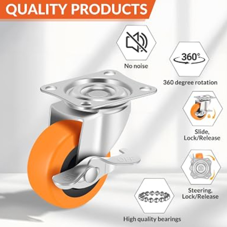 3 Inch Caster Wheels Threaded Stem Casters Set of 4 Heavy Duty Swivel Wheel