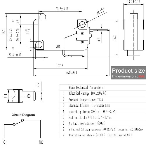 HK 14 Normally Closed NC Micro Switch 3 Pack Red Button 10A 250V 2 Color: Red