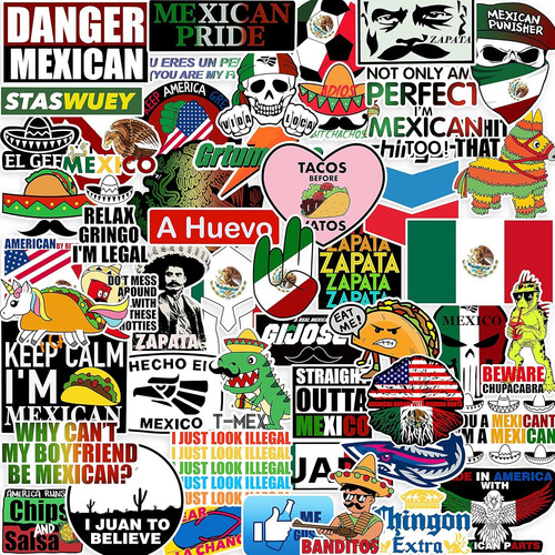 50pcs Mexican Stickers, Funny Vinyl Mexico Tool Box Multicolor