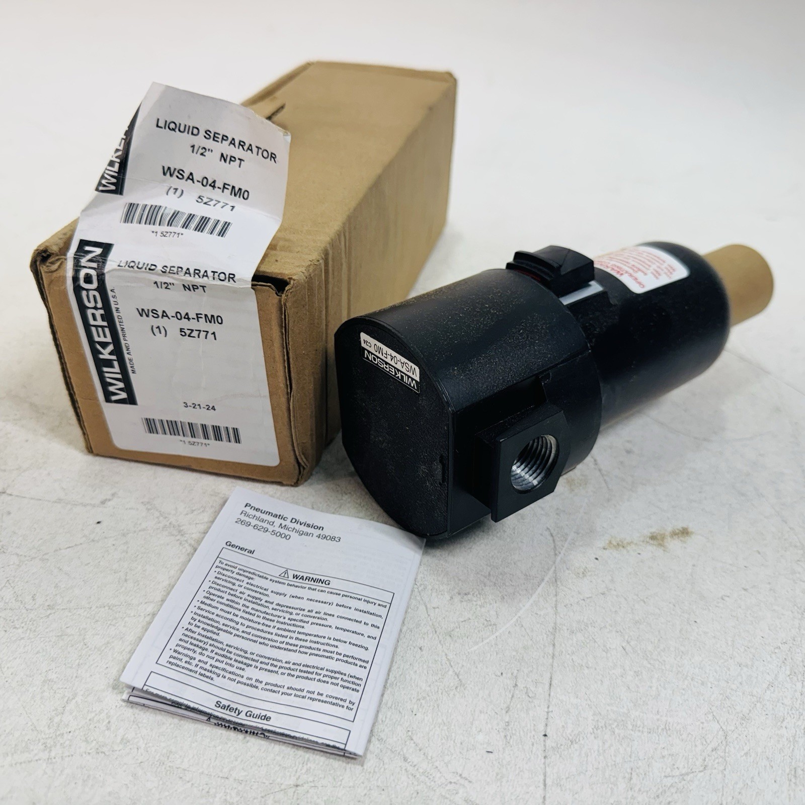 Wilkerson Wsa-04-Fm0 Separator,Condensate,1/2 In Npt,200 Psi