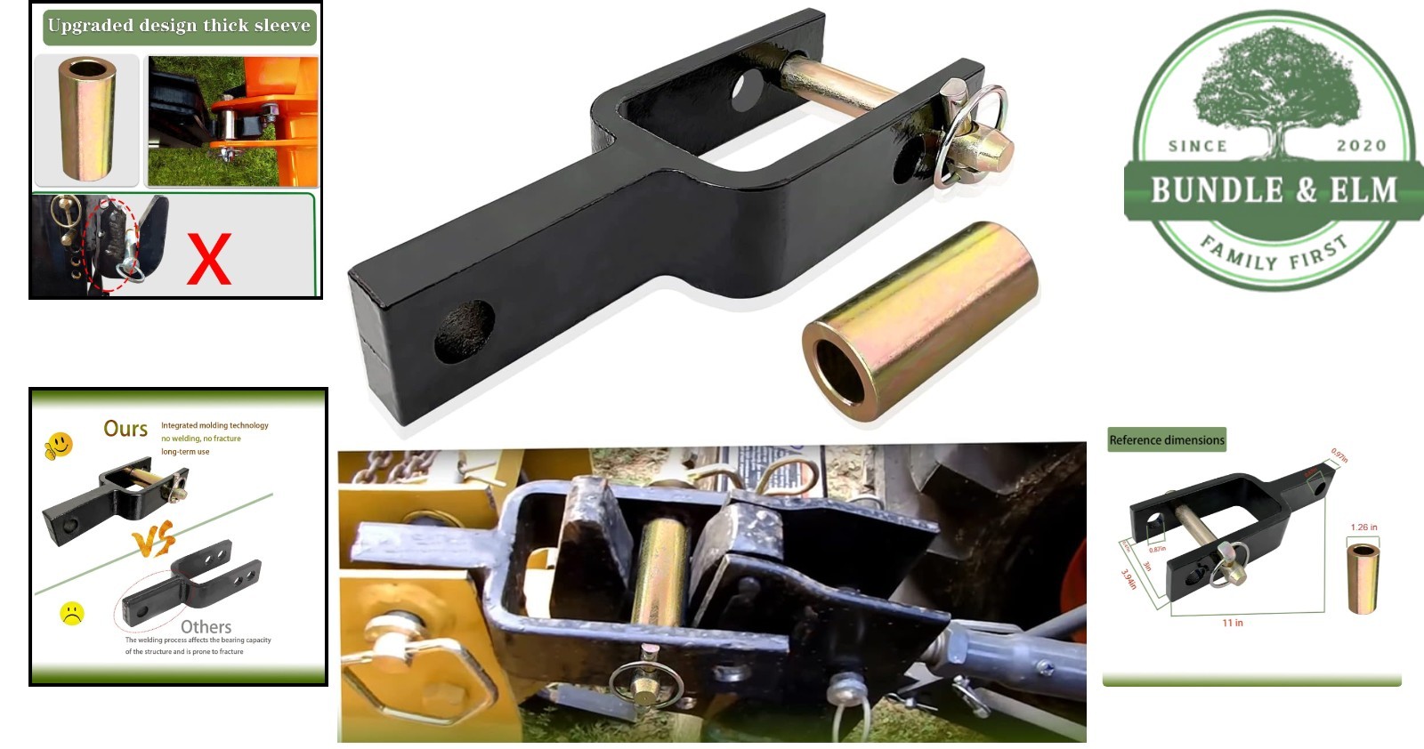 Quick Hitch Adapter with Adjustable Sleeve for Category 1 Tractors and Equipment