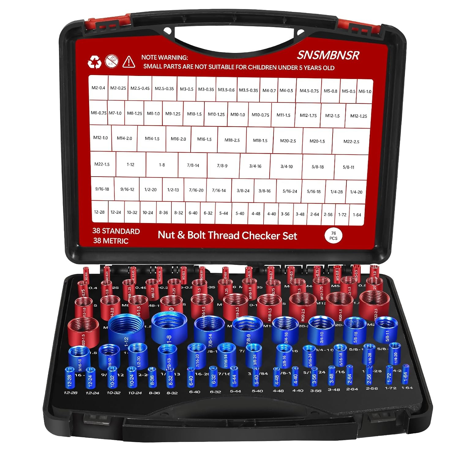 76Pcs Thread Checker, Nut and Bolt Thread Checker 38 Standard and 38 Metric Set,