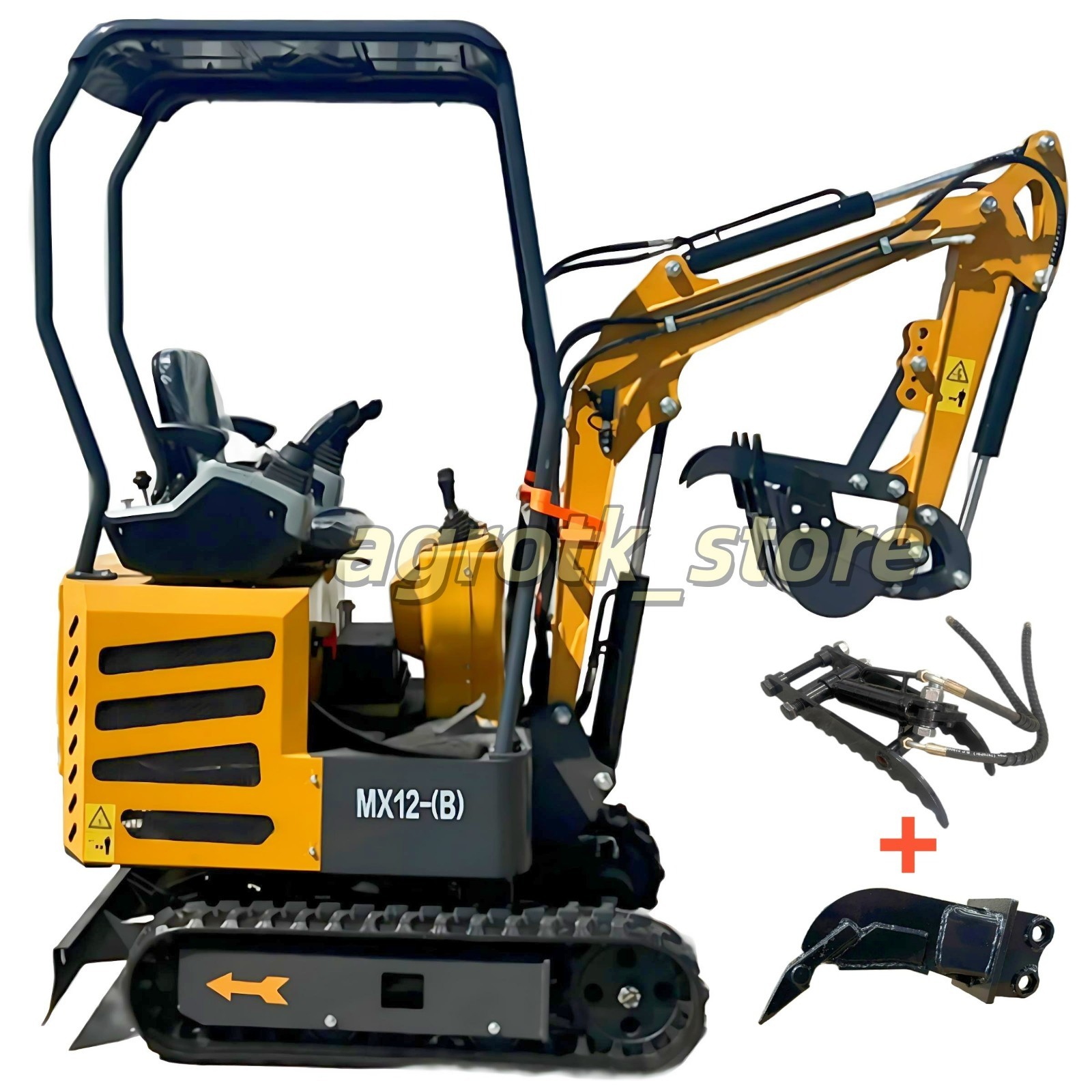 Agrotk Mini Excavator 1 Ton Digger 13.5HP Gas Rubber Tracked Crawler B&S Engine