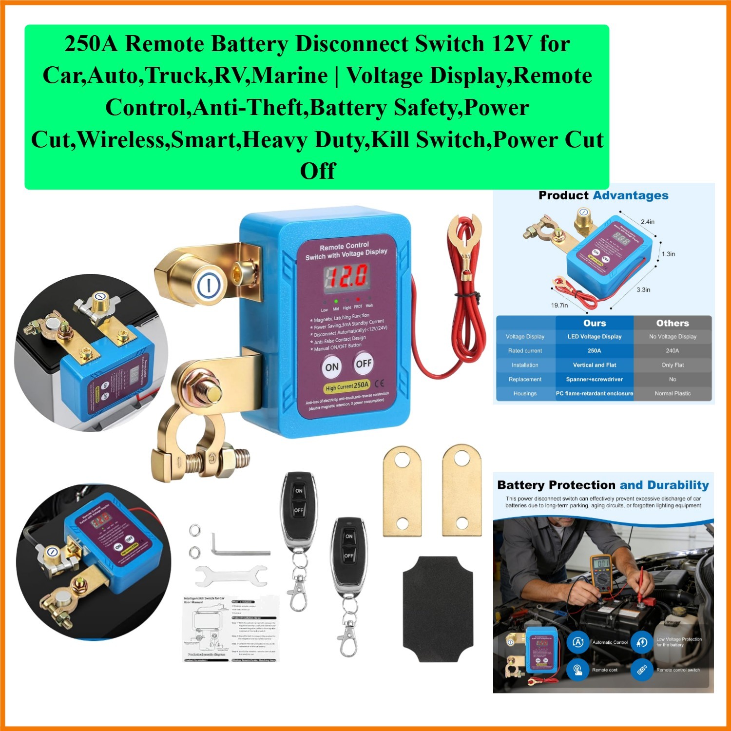 250A Remote Battery Disconnect Switch 12V for Car,Auto,Truck,RV,Marine | Volt…