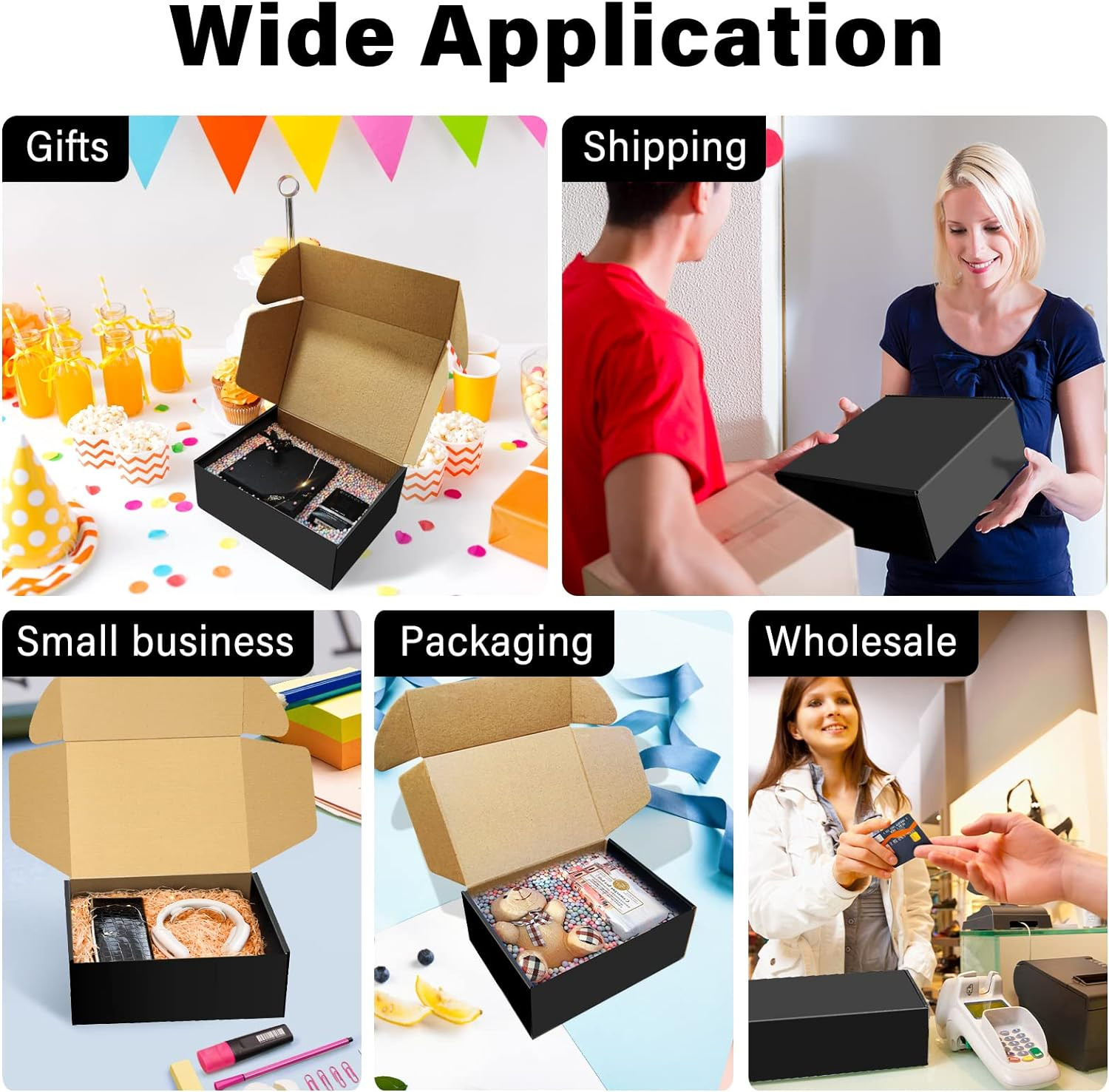 30 Pack 8X6X3 Inches Black Shipping Boxes, Corrugated Mailer Boxes, Packaging Bo