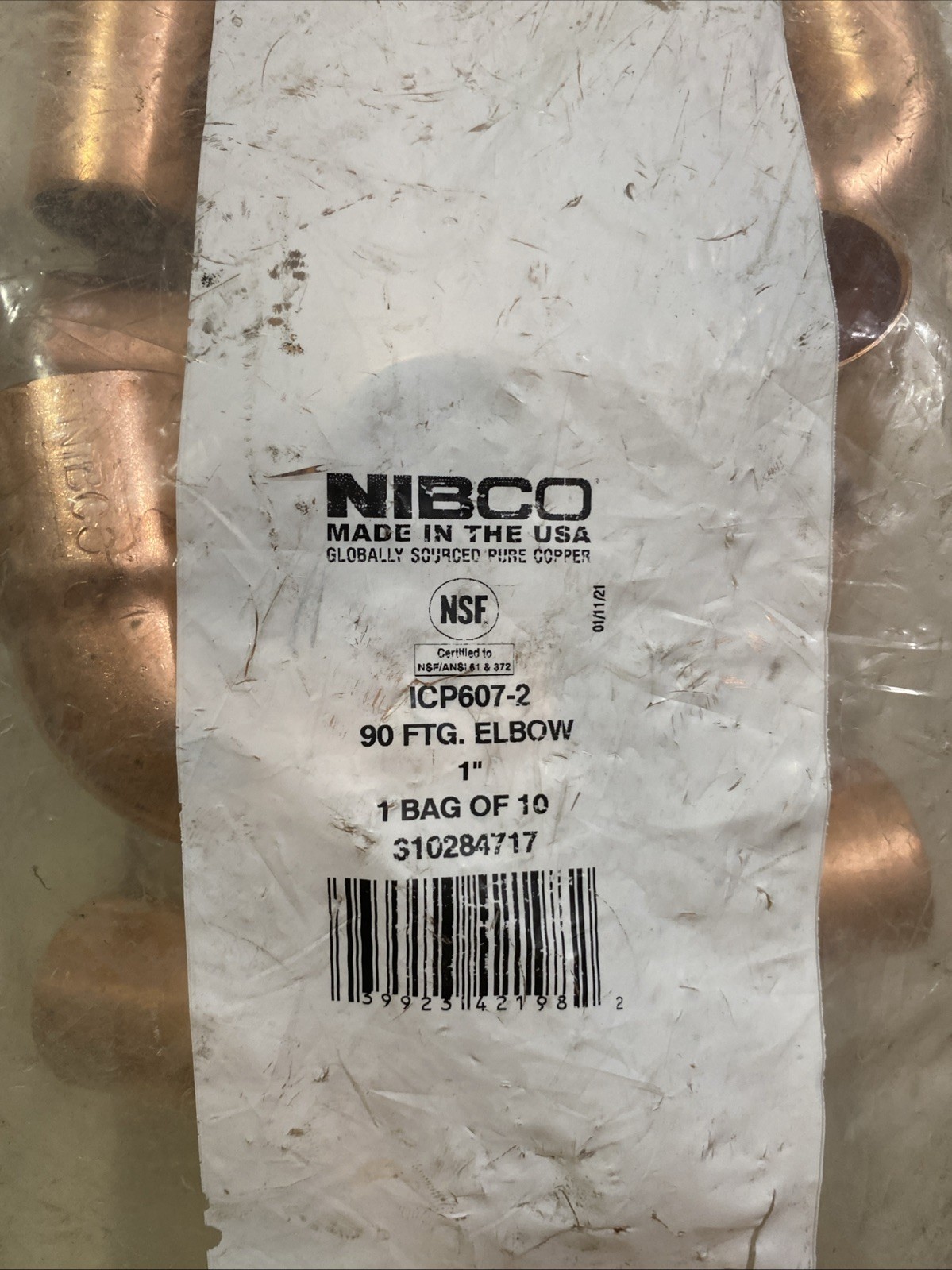 10 Pack NIBCO CP60721. 1 in. Wrot Copper 90 Degree Ftg x C Elbow 1”