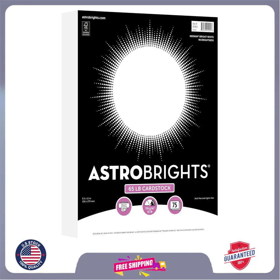Astrobrights Premium Cardstock 65lb 8.5 x 11 White 75 Sheets 90905-02
