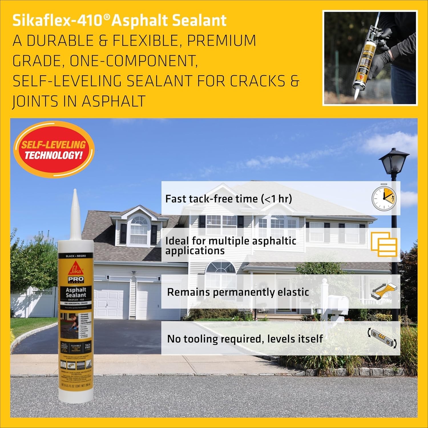 flex-410 Asphalt Sealant, Black, Self-Leveling Hybrid Sealant for Filling Cra…