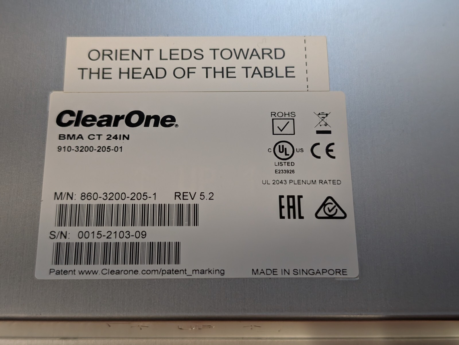 ClearOne 860-3200-205-1 REV 5.2 BMA CTH 24IN Mic Array Controller Module