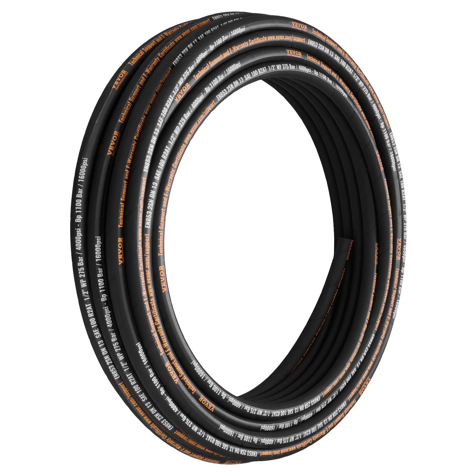 VEVOR 1/2″ SAE Hydraulic Hose – 100ft Coiled, R2 Steel Wire, 4000 PSI WP