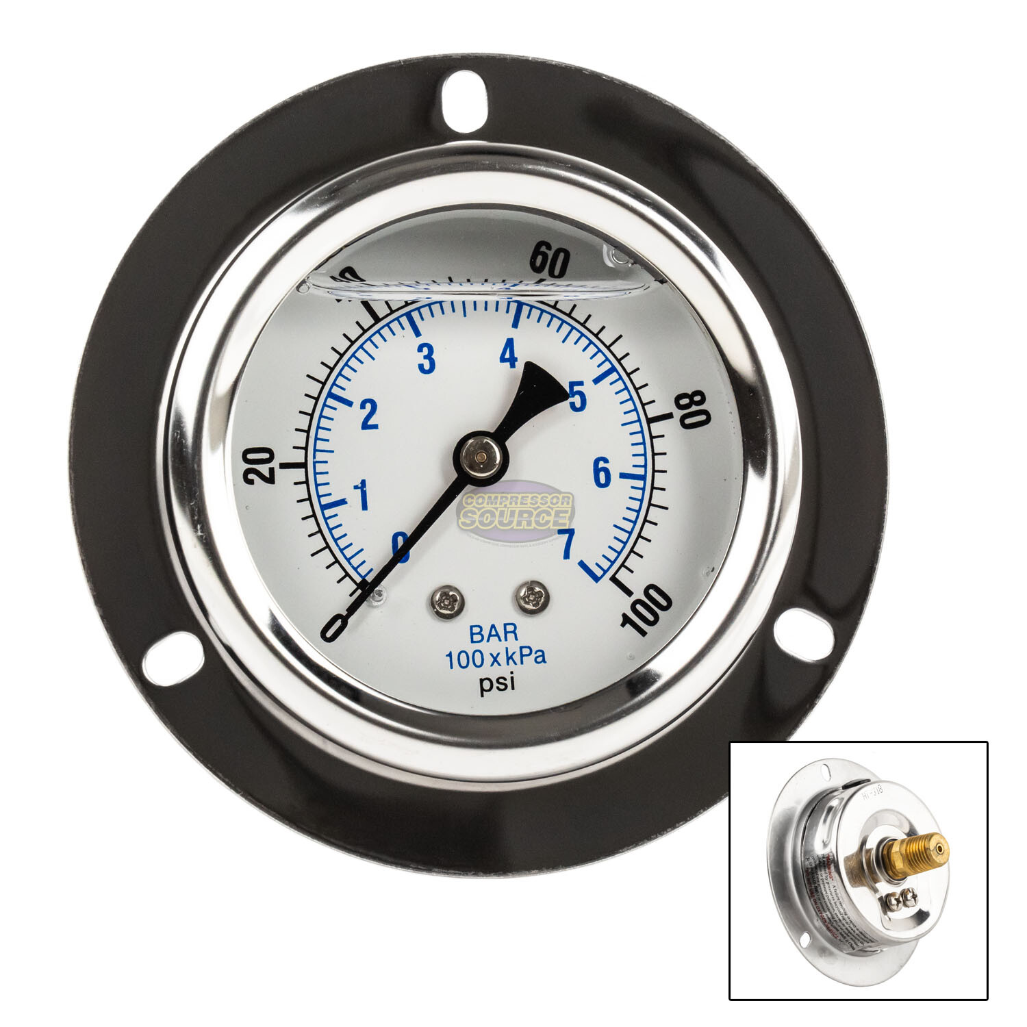 2.5″ Liquid Filled Pressure Gauge 0-100 PSI 1/4″ NPT CBM Panel Flush Mount