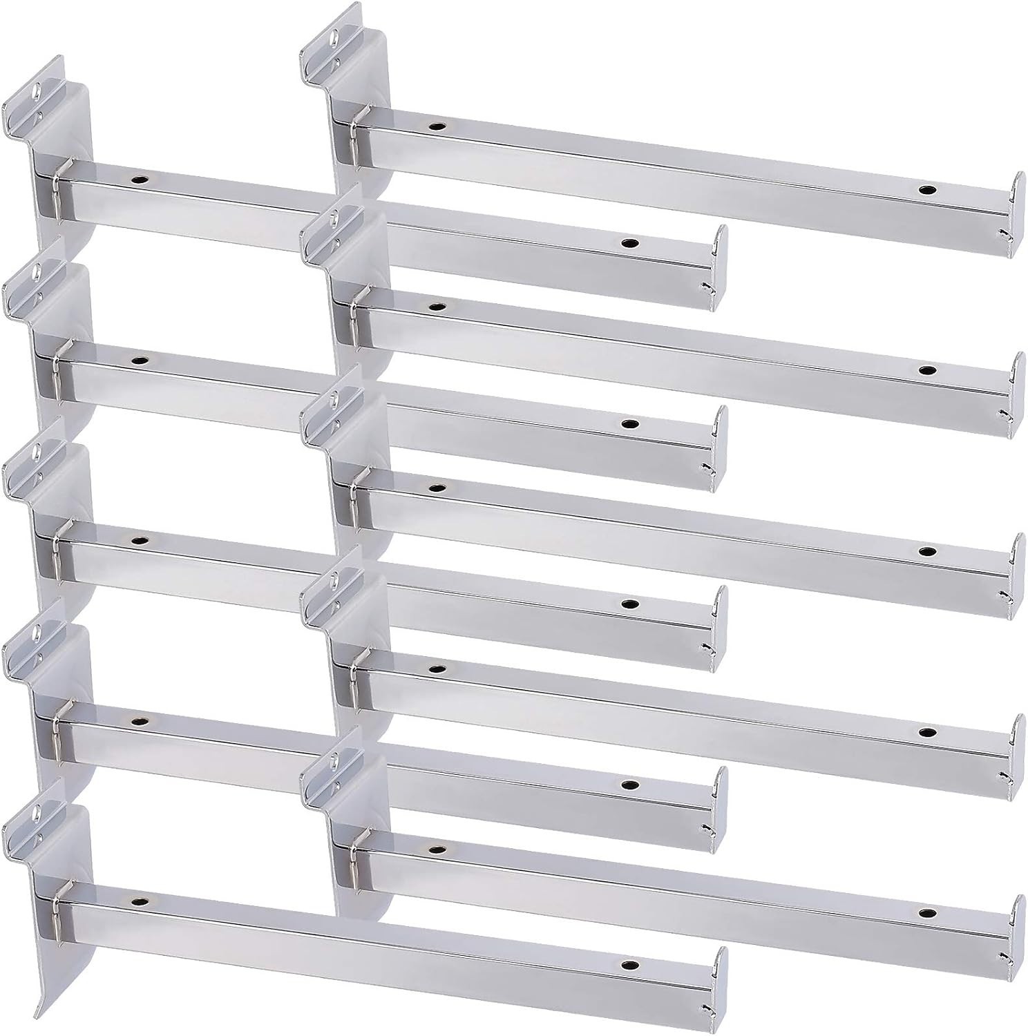 Zeonhak 10 Pc 10 Inch Silver Slatwall Shelf Brackets Heavy Duty Metal