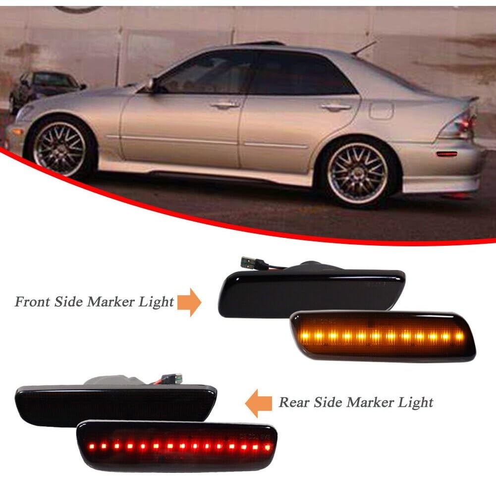 Side Marker Lights 4PCS for Lexus IS300 2001-2005 Smoke Amber Red Black Housing