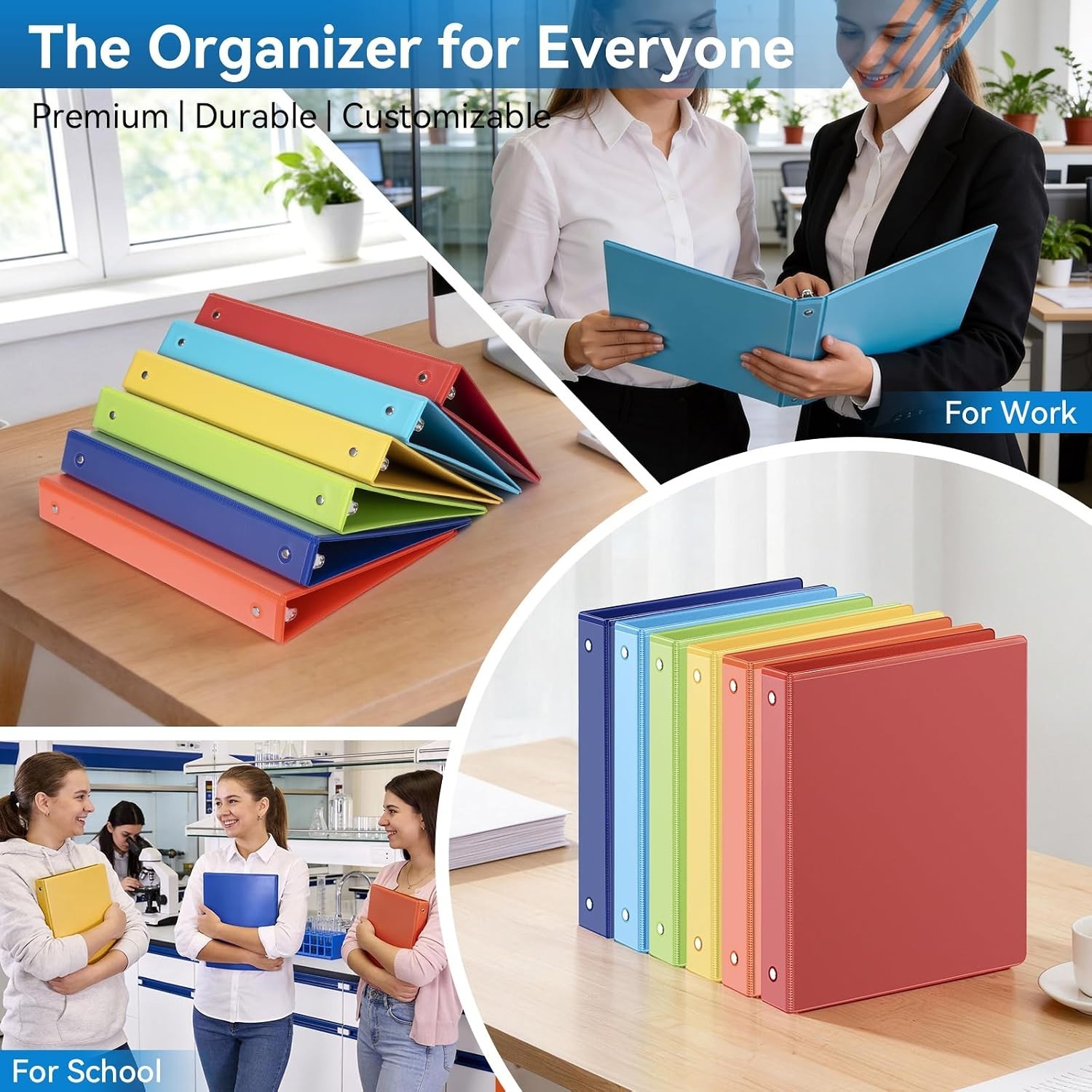 Rainbow 1-Inch 3-Ring Binders with 2 Pockets 6-Pack Office School Use