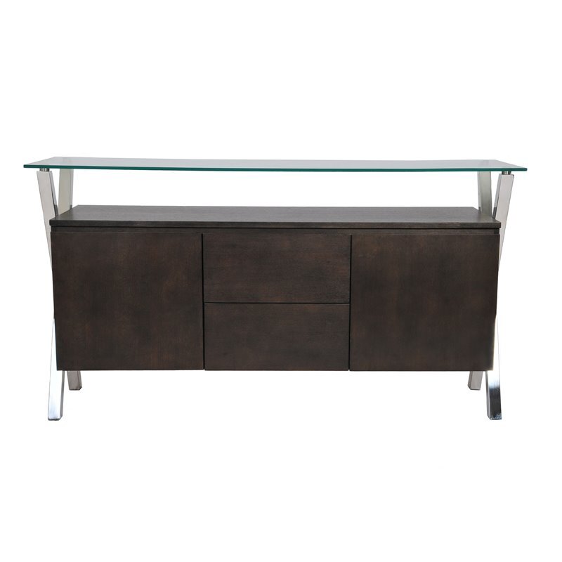 Pangea Home Beverly Modern Wood Veneer & High Polished Steel Buffet in Espresso