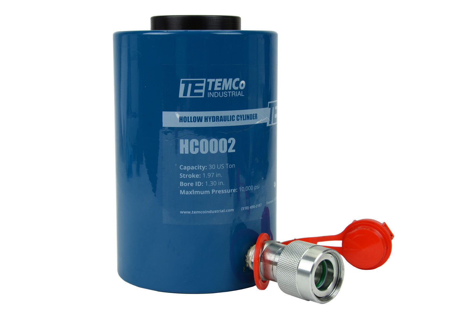 TEMCo Hollow Hydraulic Cylinder Ram 30 TON 2 In Stroke 5 YEAR Warranty