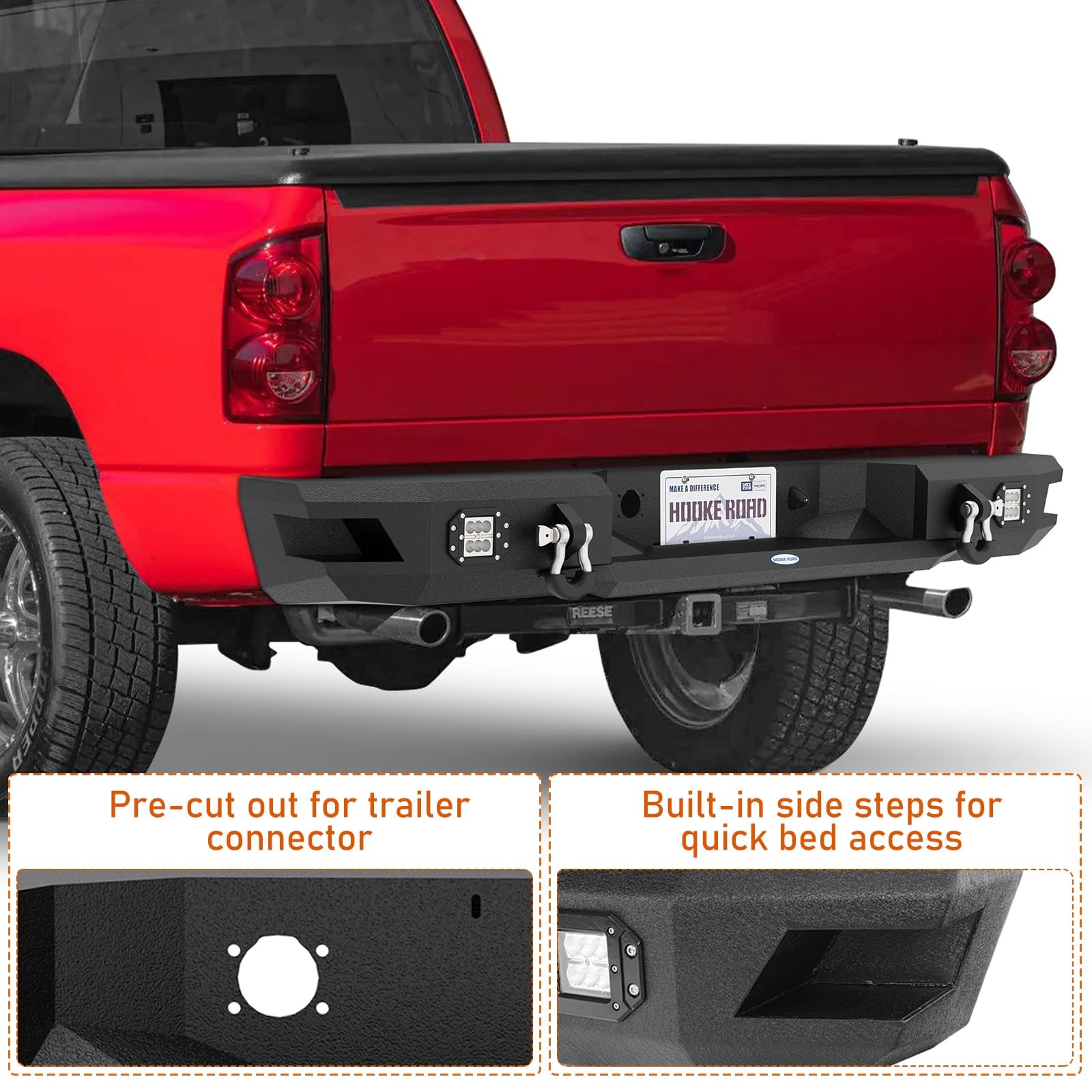 Rear Bumper for Ram 1500 2002-2008 Step Back D-Rings License Mount