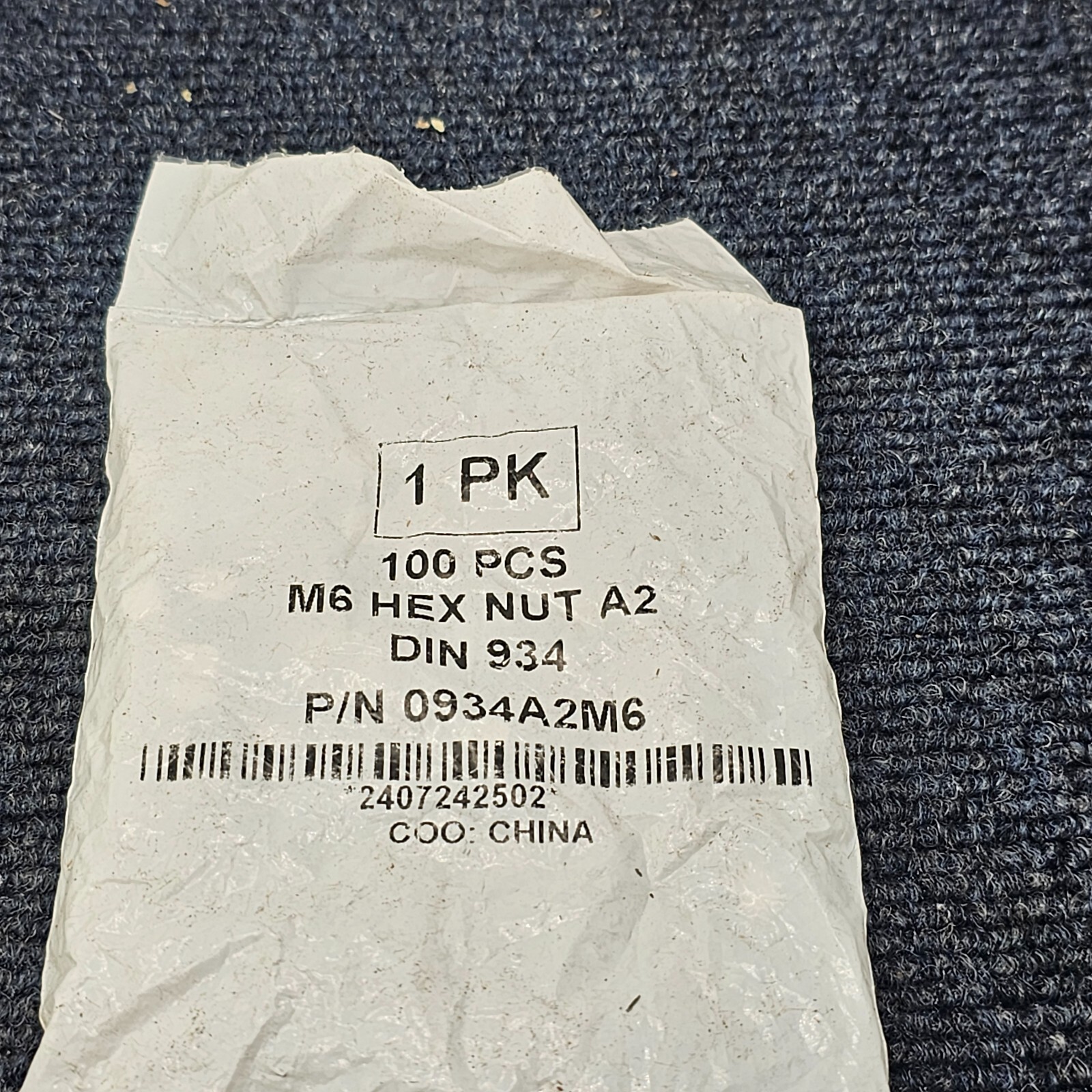 ( QTY 100 ) 0934A2M6: M6 Hex Nut A2 DIN 934