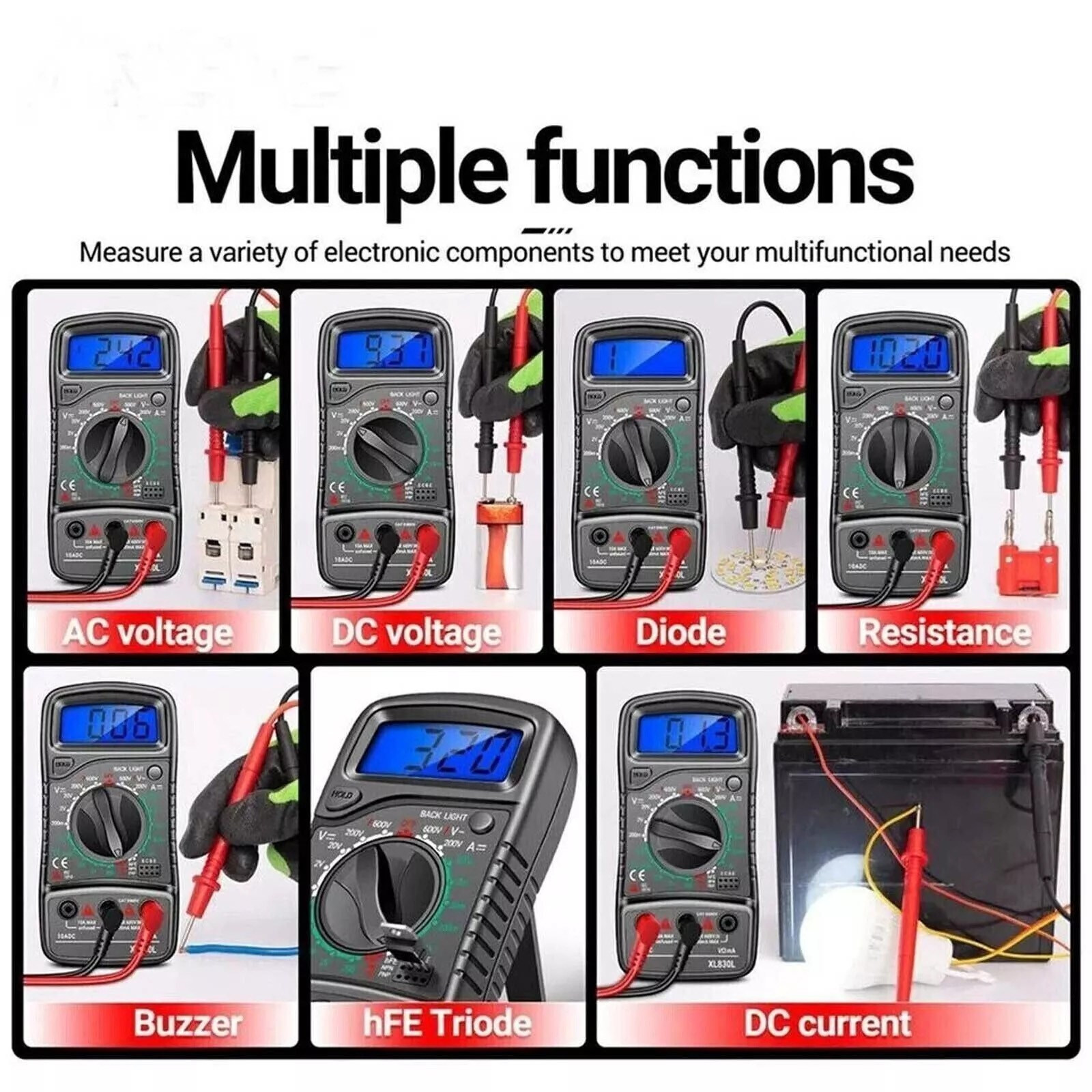 LCD Digital Multimeter Voltmeter Ammeter Ohmmeter Volt AC DC Diode Tester Meter
