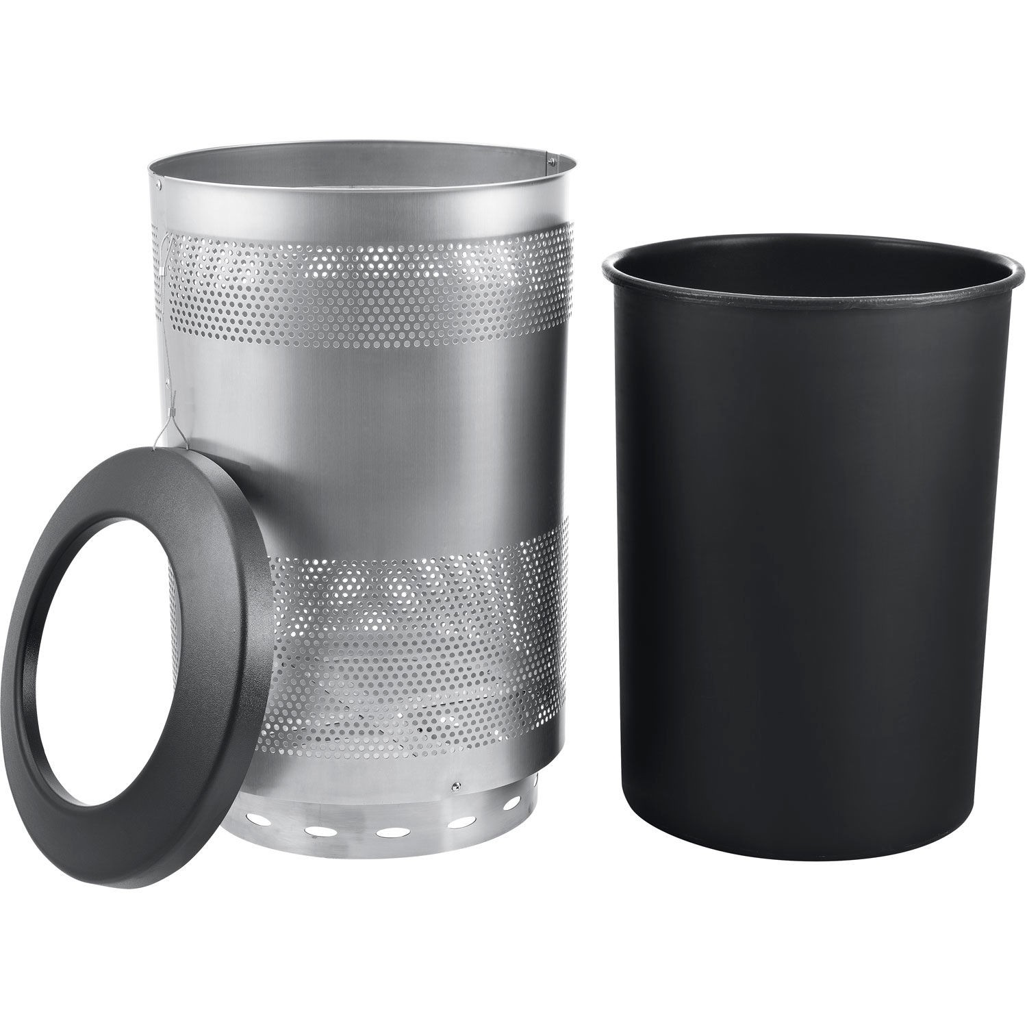 55 Gallon Perforated Steel Receptacle with Flat Lid Stainless